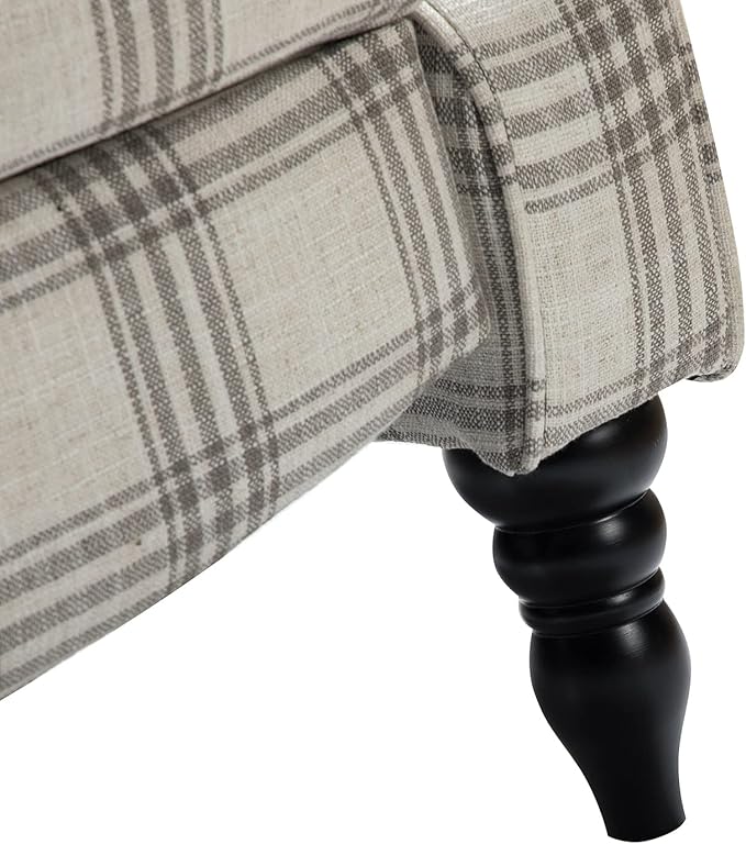 HULALA HOME Upholstered Wingback Recliner Chair Set of 2, Small Adjustable Footrest Push Back Single Reclining Sofa, Mid Century Modern Lounge Armchair for Living Room, Bedroom, Reading/Plaid Grey