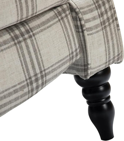 HULALA HOME Upholstered Wingback Recliner Chair Set of 2, Small Adjustable Footrest Push Back Single Reclining Sofa, Mid Century Modern Lounge Armchair for Living Room, Bedroom, Reading/Plaid Grey