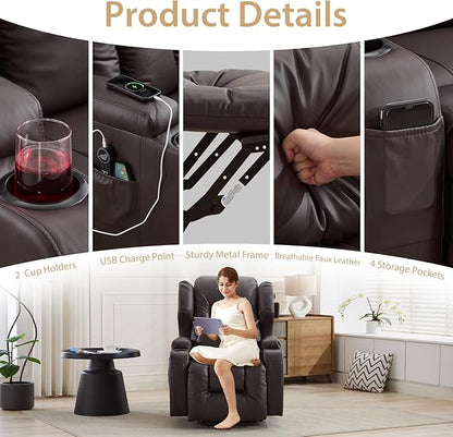 Power Lift Chair Recliner with Heat and Massage,Single Sofa Chair Recliner for Elderly,Electric Recliners Comfortable Lift Chairs for Living Room with Remote/Storage/Cup Holders/USB Port (Brown)