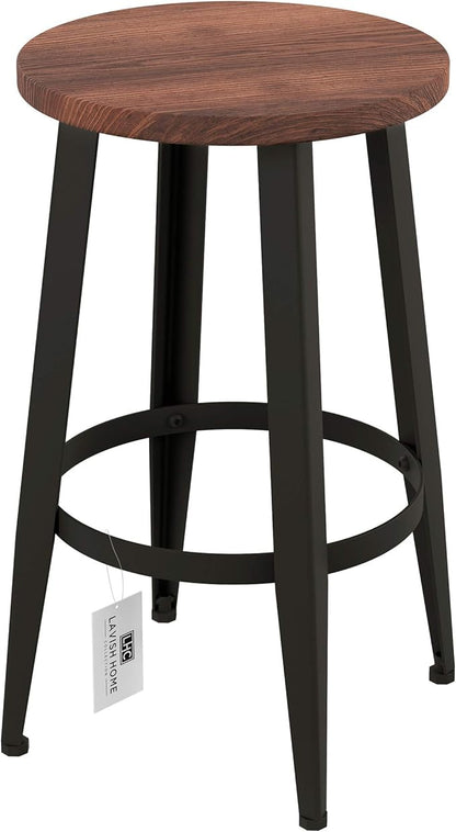Lavish Home Set of 2 Counter-Height Bar Stools – Modern Backless Seating Set with Metal Bases and Wood Seats for Kitchens or Dining Rooms (Brown)
