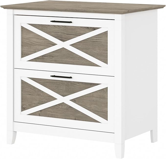 Bush Furniture Key West 2 Drawer Lateral File Cabinet in Pure White and Shiplap Gray, Document Storage for Home Office, Accent Chest with Drawers