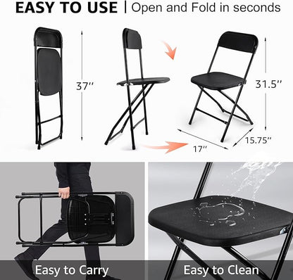 10 Pack Black Folding Chairs, Portable Stackable Commercial Foldable Chair, Indoor Outdoor Plastic Folding Chair for Events/Office/Home/Wedding/Party, 400lbs Capacity