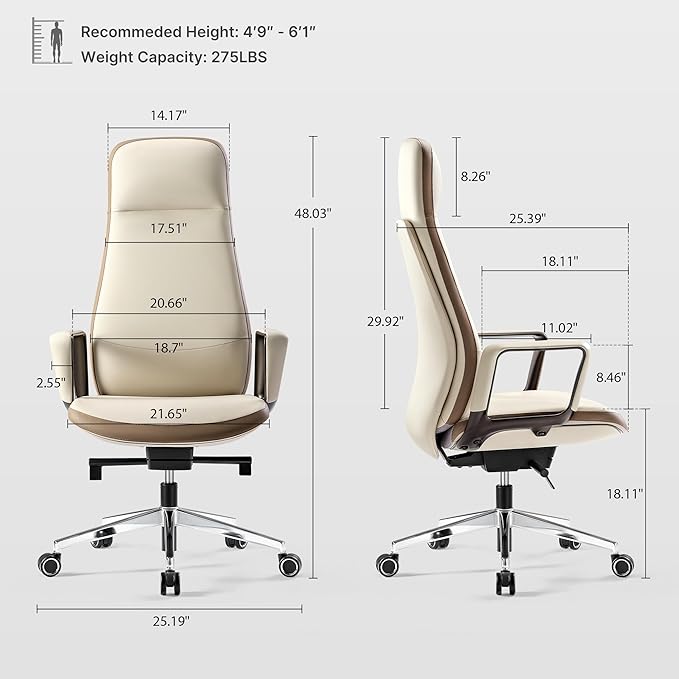 EUREKA ERGONOMIC Alto Leather Desk Chair, Silicone Leather Office Chair with Wheels, High Back Office Chair, Executive Office Chair Comfy for Home & Office, Off-White
