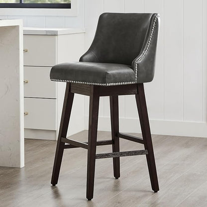 CHITA Counter Height Swivel Bar Stools Set of 2, FSC Certified Upholstered Counter Stools, Modern Swivel Barstools with Wood Legs for Kitchen Island, 30" Seat Height, Faux Leather in Retro Grey