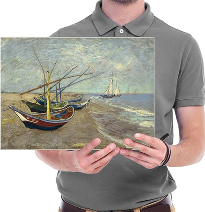 Wieco Art Fishing Boats on the Beach at Les Saintes Maries Modern Giclee Canvas Prints of Van Gogh Famous Oil Paintings Reproduction Seascape Pictures on Canvas Wall Art Work For Home Decorations