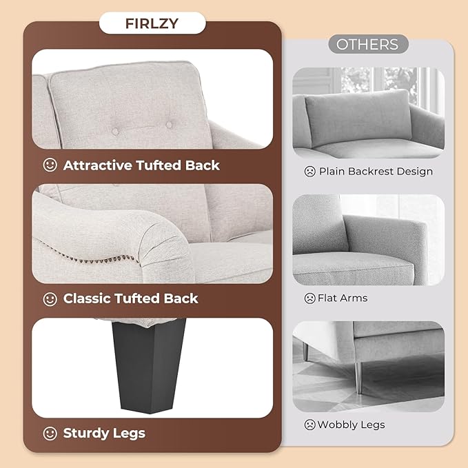 3 Piece 6-Seater Living Room Sofa Set, Modern Upholstered 3-Seater Sofa, Loveseat & Armchair, Handmade Nailhead Trim, Ergonomic Deep-Seat Couch for Living Room (Beige, Rolled Arm)