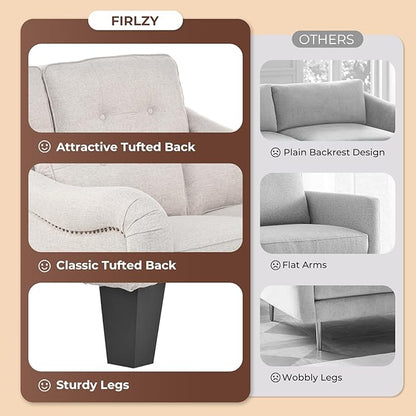 3 Piece 6-Seater Living Room Sofa Set, Modern Upholstered 3-Seater Sofa, Loveseat & Armchair, Handmade Nailhead Trim, Ergonomic Deep-Seat Couch for Living Room (Beige, Rolled Arm)