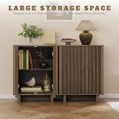 LukeAlon Fluted Sideboard Cabinet, Mid-Century Modern Accent Buffet Cabinet with Storage, 47" Wooden Credenza Cabinets 31.5" Height for Living Room Dining Room Entryway Hallway, Walnut Color