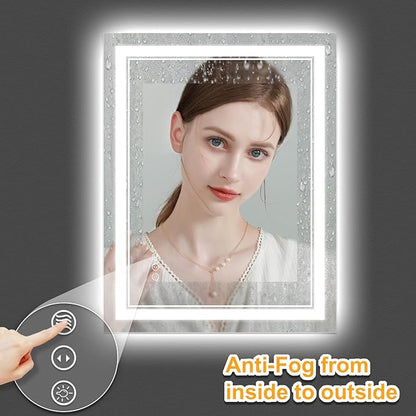 24x32 Inch LED Bathroom Mirror with Lights, Front Light and Backlit Anti-Fog Dimmable Memory Lighted Vanity Mirror, Shatterproof Wall-Mounted Led Mirror for Bathroom