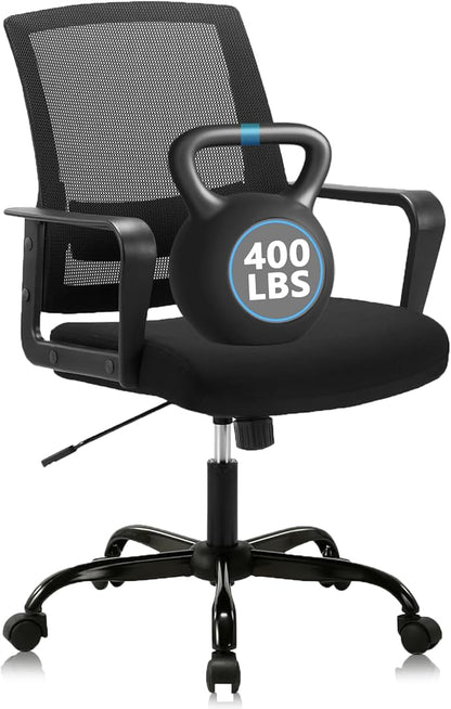 CLATINA Ergonomic Desk Chair, Mid Back Mesh Computer Chair with Lumbar Support and Armrest, Height Adjustable Swivel Chair for Home Office, Black (1PK)