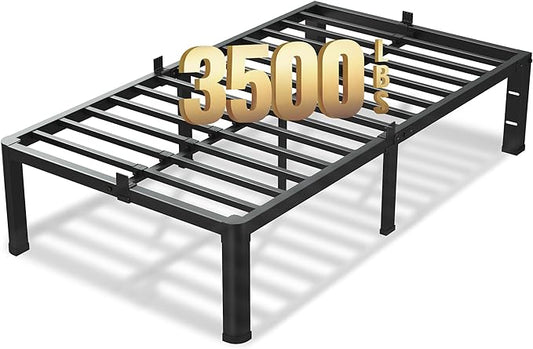 14 Inch Twin Size Bed Frame, 3500Lbs Heavy Duty Metal Platform with Round Corner Legs Mattress Slide Stopper, Steel Slat Support No Box Spring Needed, Noise Free, Non-Slip, Easy Assembly