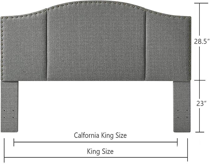 24KF Middle Century Linen Upholstered Tufted King Size Headboard with Antique Brass Nail Heads Trim King/California King headboard-Granite