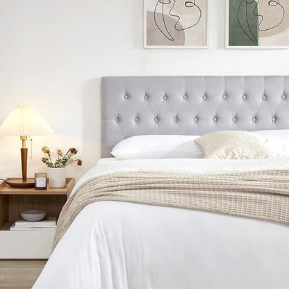 Kingfun Headboards for King Size Bed in Modern Button Design, Premium Linen Fabric Upholstered Tufted Bed Headboard, Adjustable Solid Wood Head Board, Grey