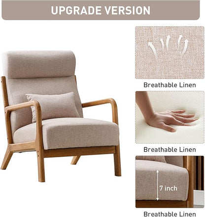 ANJHOME Mid Century Modern Accent Chair with High Back, Single Lounge Armchair with Solid Wood Frame, Comfy Reading Chair for Living Room, Easy Assembly