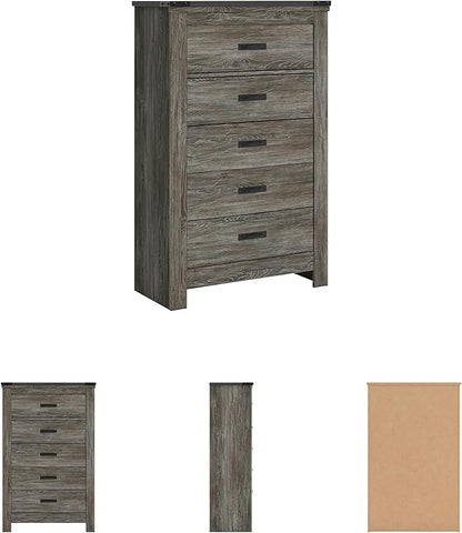 Signature Design by Ashley Frandern Vintage 5-Drawer Chest with Easy Glide and Safety Stop for Bedroom, Gray