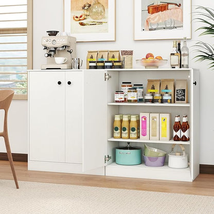 GOFLAME Floor Storage Cabinet with 2 Doors, Freestanding Accent Storage Cabinet Organizer with 3-Tier Inner Shelves, Modern Sideboard Buffet Cabinet for Kitchen, Living Room, Entryway, White