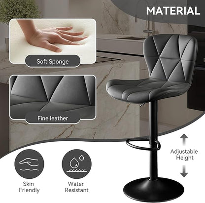 Bar Stools,Adjustable Swivel Barstools, Faux Leather Bar Chairs,Upholstered Counter Height with High Backrest for Kitchen Island, Black