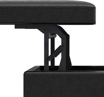 SIMPLIHOME Owen 42 inch Wide Mid Century Modern Rectangle Lift Top Large Coffee Table Storage Ottoman in Distressed Black Vegan Faux Leather, Assembled, for the Living Room, Entryway and Family Room
