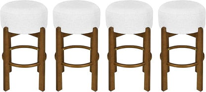 Christopher Knight Home Lera Modern Counter Height Bar Stools Set of 4, Fabric Round Stool Chair for Kitchen Island, Wooden Dining Room Chair, Upholstered Counter Stool with Footrest,Dark Walnut+Ivory