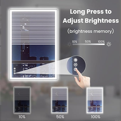 WTTY 28"X36" LED Bathroom Mirror with Black Frame, Bathroom Vanity Mirror with Lights for Wall, Front Light and Backlit, Anti-Fog, Dimmable, 3 Colors, Shatterproof, Memory, Horizontal/Vertical