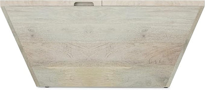 SIMPLIHOME Abba 36-inch Wide Solid Mango Modern Lift Top Square Coffee Table with Dual Lift Panels and 2 Storage Compartments in White Wash for Living Room