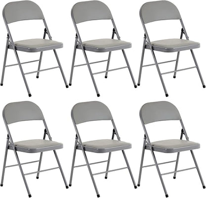 6 Pack Grey Folding Chairs with Padded Seats, Portable Stackable Foldable Chairs for Indoor and Outdoor, Commercial Seat with Metal Frame for Events Office Wedding, 330lbs Capacity