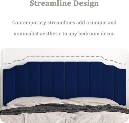 King Size Headboard Only, Velvet Wall Mounted Headboard King for Adjustable Bed Modern Upholstered Head Board Easy Assembly, Navy Blue