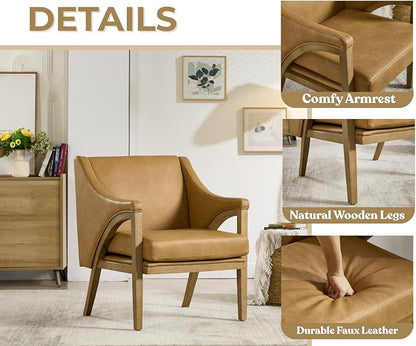 EALSON Modern Accent Chairs Set of 2 Comfy Leather Living Room Chairs with Wooden Frame and Armrest Mid Century Upholstered Reading Lounge Armchairs for Living Room/Bedroom/Reading/Balcony, Brown