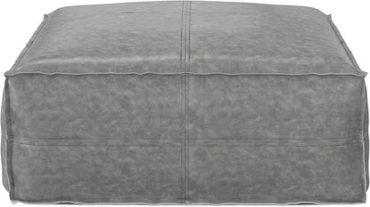 SIMPLIHOME Brody 30-inch Wide Large Square Coffee Table Pouf in Distressed Grey, Vegan Faux Leather Ottoman, Footrest, or Extra Seating for Living Room, Assembled