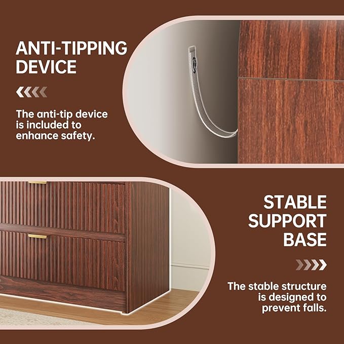 FURSUN Fluted 8 Drawers Dresser for Bedroom, 55" Wide Wooden Dresser with Metal Handle, Curved Profile Design, Modern Storage Organizer for Bedroom, Hallway (Walnut)