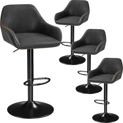 Yaheetech Bar Stools Set of 4, PU Leather Swivel Counter Height Barstools, Adjustable Bar Chairs with Backrest and Footrest, Kitchen Island Stool for Home Kitchen, Black