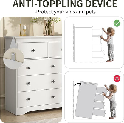 55 Inch Wide White Dresser for Bedroom, 9 Drawer Dresser with Large Drawers, Wood Chest for Living Room, Hallway