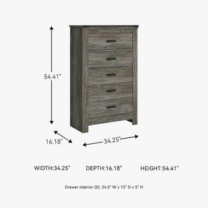 Signature Design by Ashley Frandern Vintage 5-Drawer Chest with Easy Glide and Safety Stop for Bedroom, Gray