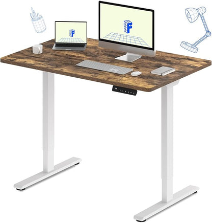 FLEXISPOT E3 Dual Motor Electric Standing Desk 48x30 Inch Whole-Piece Board Height Adjustable Electric Sit Stand Desk (White Frame + Special Walnut Desktop, 2 Packages)
