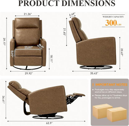 COLAMY Recliner Chair Set of 2, PU Leather 360° Swivel Rocker Recliner, Nursery Glider Recliner with Ergonomic High Backrest and Upholstered Deep Seat for Living Room, Bedroom, Color Brown