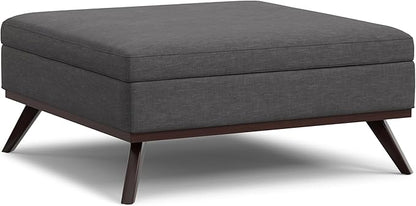 SIMPLIHOME Owen 40 inch Wide Mid Century Modern Square XL Coffee Table Storage Ottoman in Slate Grey Polyester Fabric, Assembled, for The Living Room, Entryway and Family Room