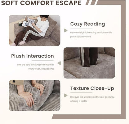 WJShome Cloud Couch Modular Sectional Sofa,141.73inch L Shaped Couch,Oversized Corduroy Couches with Ottoman and Pillows, Brown4 Seaters Cushion Covers Removable& Washable