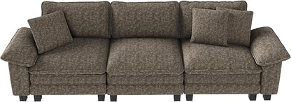 123" Cloud Modular Sectional Sofa, 3-Seater w/Deep Seat & Removable Arms, Plush Chenille for Living Room - Smoky Gray