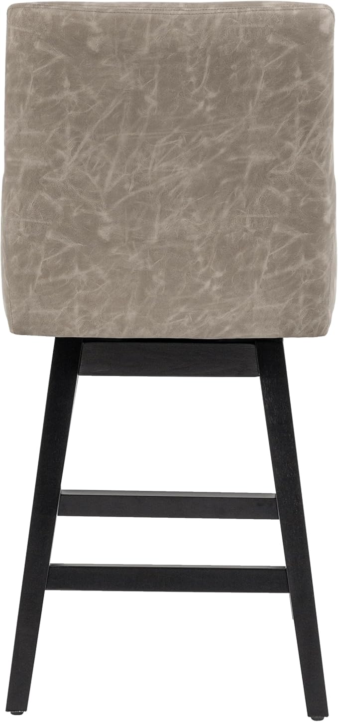 Bar Stools Set of 2, PU Leather Barstools, 26 Inch Upholstered Counter Stools with 14.2" High Back and Footrest, Swivel Counter Height Barstools for Kitchen Island Home Bar Greige
