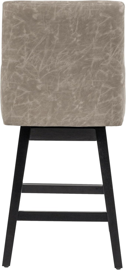 Bar Stools Set of 2, PU Leather Barstools, 26 Inch Upholstered Counter Stools with 14.2" High Back and Footrest, Swivel Counter Height Barstools for Kitchen Island Home Bar Greige