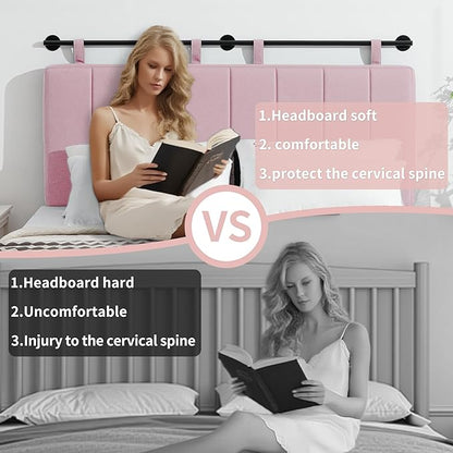 UEV Queen Headboard Only, Wall Mounted Hanging Upholstered Bed Head Board, Modern Vertical Channel Design of Fine Linen, Elegant Pink Fluted Headboard for Bedroom (Pink, Queen Size)