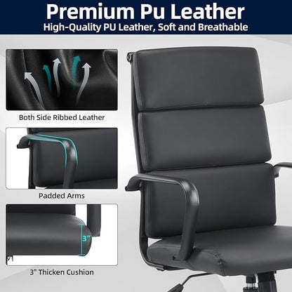 Office Chair, Ergonomic Adjustable Desk Chair, Mid Back Executive Comfortable Leather Lumbar Support Home Computer Chair with Padded Seat Swivel Wheels