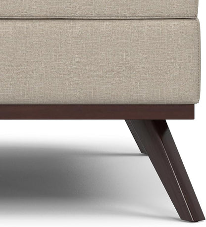 SIMPLIHOME Owen 40 inch Wide Mid Century Modern Square XL Coffee Table Storage Ottoman in Natural Polyester Fabric, Assembled, for The Living Room, Entryway and Family Room