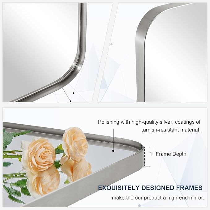 ANDY STAR Brushed Nickel Mirrors for Bathroom Sink,36x40 Inch Bathroom Vanity Mirror with Rectangular Metal Frame-Modern Clean Design with Superior Stainless Steel Frame
