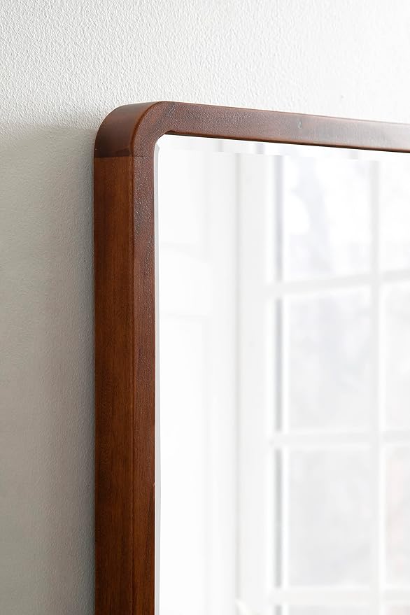Kate and Laurel McLean Modern Wood Framed Rounded Rectangle Wall Mirror; 20 x 36; Walnut Brown; Decorative Round Rectangular Mirror for Contemporary Wall Decor