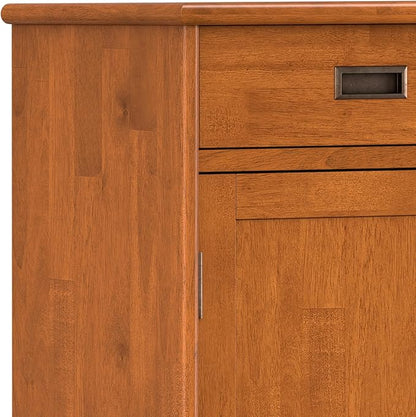 SIMPLIHOME Draper Solid Hardwood 36 inch Wide Mid Century Modern Entryway Storage Cabinet in Teak Brown for The Living Room, Entryway and Family Room