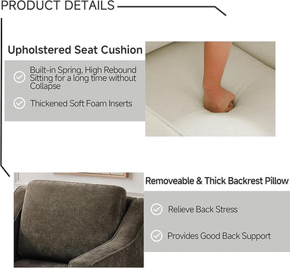 UIXE Swivel Accent Chair, Chenille Upholstered Arm Chair for Living Room, Modern Club Armchair Comfy Single Sofa Bedroom Reading Seat with Lumbar Pillow - Coffee