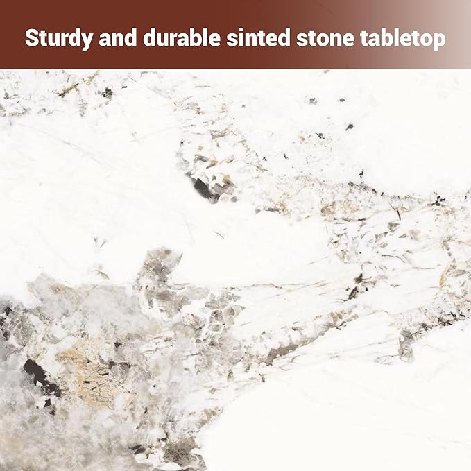 Sintered Stone Square Office Table - Meeting Desk for Small Offices (Walnut‌ Leg and Pandora Top, 1 Table Only)