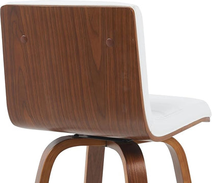 Vienna Modern Counter Height Swivel Bar Stool with Snow White Faux Leather Seat and Walnut Finished Wood Frame Set of 2