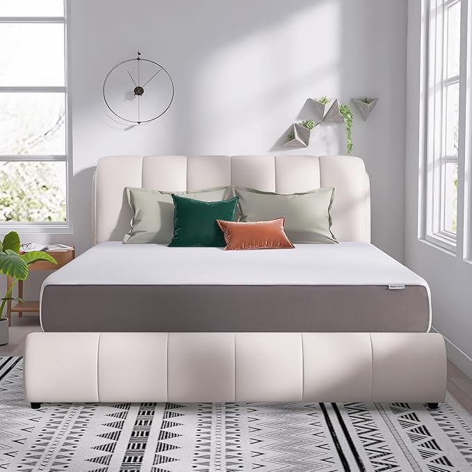 Amazon Basics Memory Foam Mattress, Soft Plush Feel, 12 Inch, King, White/Grey